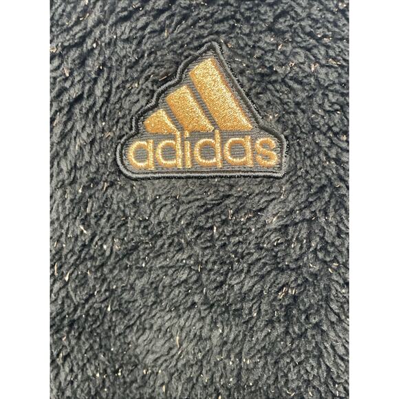 Adidas Girls Sweatshirt XL 16 Black Gold Sparkle Mock Neck Sherpa Fuzzy 1/4 Zip‎ - Picture 2 of 10